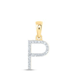 10kt Yellow Gold Womens Round Diamond P Initial Letter Pendant 1/10 Cttw