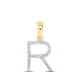 10kt Yellow Gold Womens Round Diamond R Initial Letter Pendant 1/10 Cttw