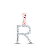 10kt Rose Gold Womens Round Diamond R Initial Letter Pendant 1/10 Cttw