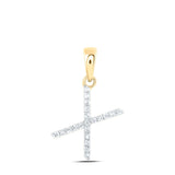 10kt Yellow Gold Womens Round Diamond X Initial Letter Pendant 1/10 Cttw