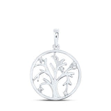 Sterling Silver Womens Round Diamond Tree of Life Circle Pendant .03 Cttw