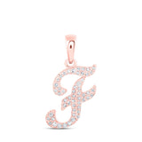 10kt Rose Gold Womens Round Diamond F Initial Letter Pendant 1/8 Cttw