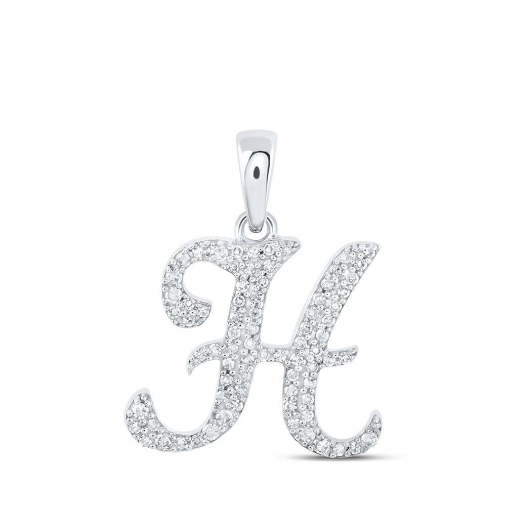 10kt White Gold Womens Round Diamond H Initial Letter Pendant 1/5 Cttw