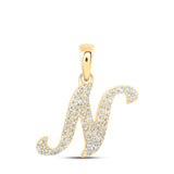 10kt Yellow Gold Womens Round Diamond N Initial Letter Pendant 1/6 Cttw