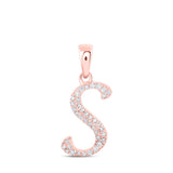 10kt Rose Gold Womens Round Diamond S Initial Letter Pendant 1/10 Cttw