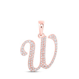 10kt Rose Gold Womens Round Diamond W Initial Letter Pendant 1/5 Cttw