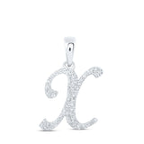 10kt White Gold Womens Round Diamond X Initial Letter Pendant 1/8 Cttw