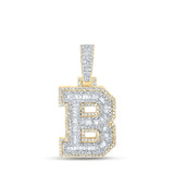 10kt Yellow Gold Mens Baguette Diamond B Initial Letter Charm Pendant 3/4 Cttw
