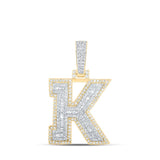 10kt Yellow Gold Mens Baguette Diamond K Initial Letter Charm Pendant 5/8 Cttw