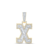 10kt Yellow Gold Mens Baguette Diamond X Initial Letter Charm Pendant 5/8 Cttw