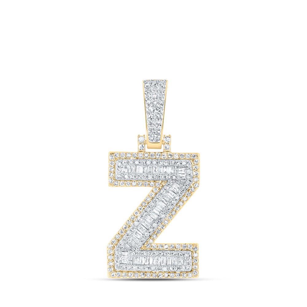 10kt Yellow Gold Mens Baguette Diamond Z Initial Letter Charm Pendant 5/8 Cttw