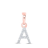10kt Rose Gold Womens Round Diamond A Initial Letter Pendant .03 Cttw