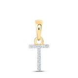 10kt Yellow Gold Womens Round Diamond T Initial Letter Pendant .02 Cttw