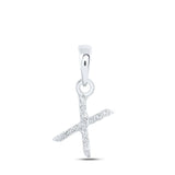 10kt White Gold Womens Round Diamond X Initial Letter Pendant .03 Cttw