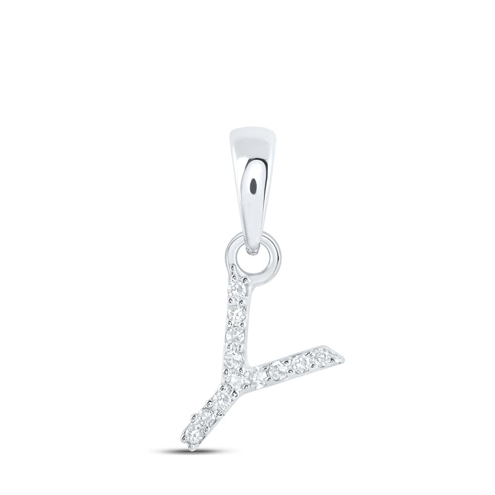 10kt White Gold Womens Round Diamond Y Initial Letter Pendant .03 Cttw