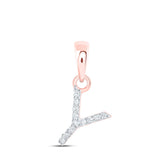 10kt Rose Gold Womens Round Diamond Y Initial Letter Pendant .03 Cttw
