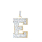 10kt Yellow Gold Mens Baguette Diamond E Initial Letter Charm Pendant 6-1/3 Cttw