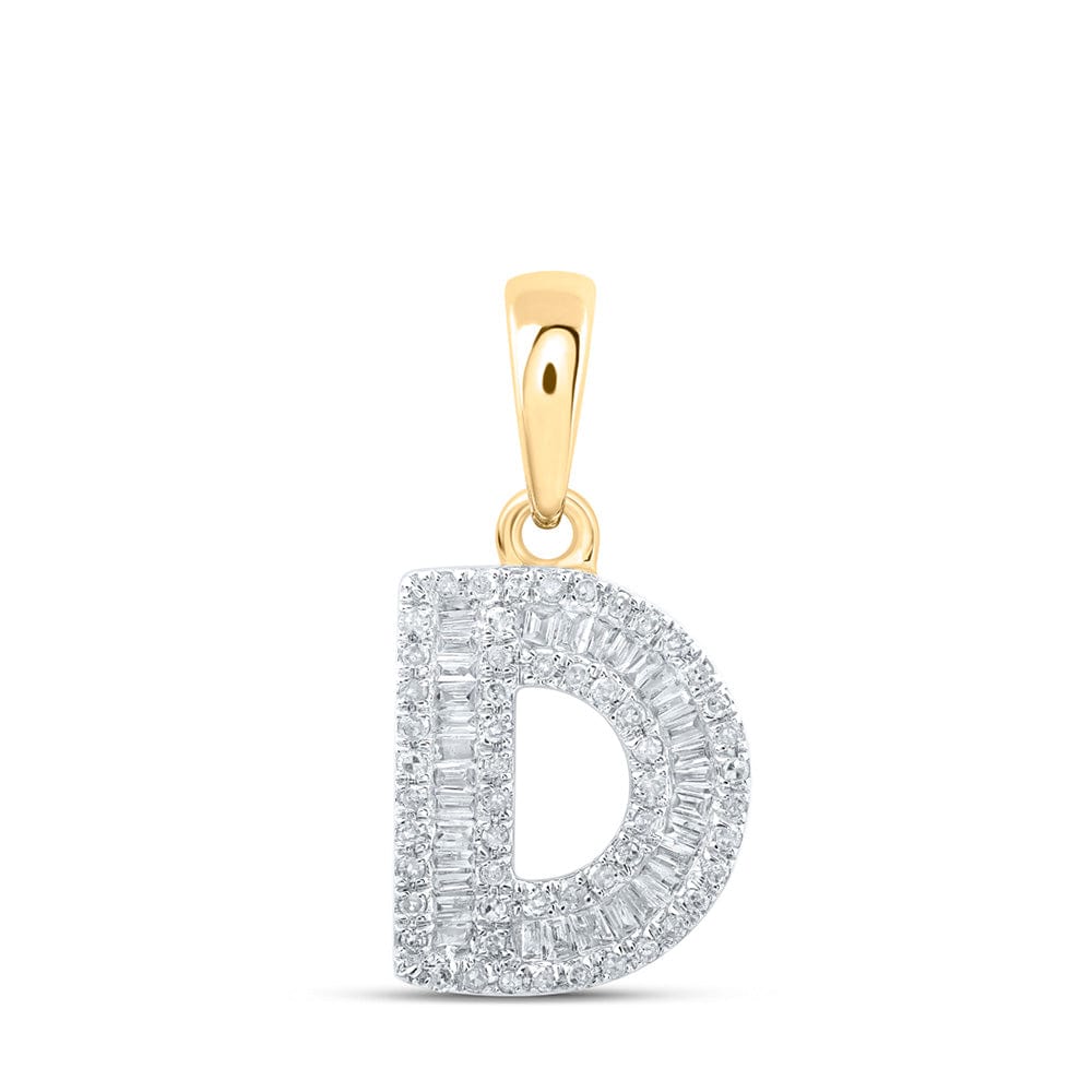 10kt Yellow Gold Womens Baguette Diamond D Initial Letter Pendant 1/3 Cttw