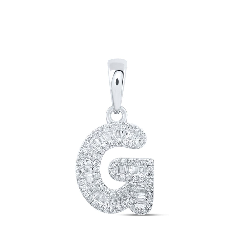 10kt White Gold Womens Baguette Diamond G Initial Letter Pendant 3/8 Cttw