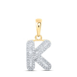 10kt Yellow Gold Womens Baguette Diamond K Initial Letter Pendant 1/3 Cttw