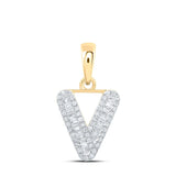 10kt Yellow Gold Womens Baguette Diamond V Initial Letter Pendant 1/4 Cttw