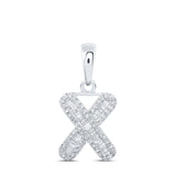 10kt White Gold Womens Baguette Diamond X Initial Letter Pendant 1/3 Cttw