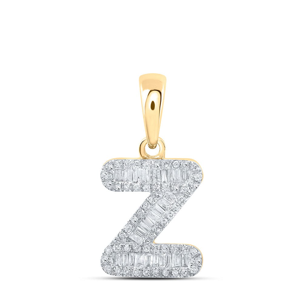 10kt Yellow Gold Womens Baguette Diamond Z Initial Letter Pendant 1/3 Cttw