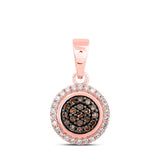 10kt Rose Gold Womens Round Brown Diamond Cluster Pendant 1/4 Cttw