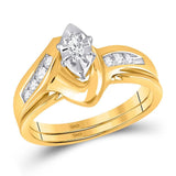 10kt Yellow Gold Marquise Diamond Bridal Wedding Ring Band Set 1/4 Cttw