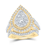 10kt Yellow Gold Round Diamond Teardrop Bridal Wedding Ring Band Set 2 Cttw