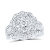 10kt White Gold Round Diamond Cluster Bridal Wedding Ring Band Set 1-1/2 Cttw