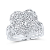 10kt White Gold Round Diamond Heart Bridal Wedding Ring Band Set 1-1/4 Cttw