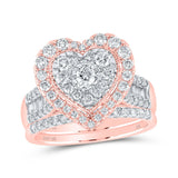 10kt Rose Gold Round Diamond Heart Bridal Wedding Ring Band Set 1-1/4 Cttw