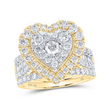 10kt Yellow Gold Round Diamond Heart Bridal Wedding Ring Band Set 2 Cttw