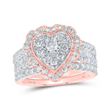 10kt Rose Gold Round Diamond Heart Bridal Wedding Ring Band Set 2 Cttw