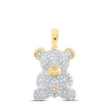 10kt Yellow Gold Womens Round Diamond Teddy Bear Animal Pendant 1/2 Cttw