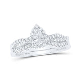 10kt White Gold Pear Diamond Halo Bridal Wedding Ring Band Set 1/2 Cttw