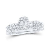 10kt White Gold Emerald Diamond Halo Bridal Wedding Ring Band Set 1/2 Cttw