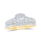 14kt Yellow Gold Princess Diamond Halo Bridal Wedding Ring Band Set 1 Cttw