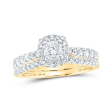 14kt Yellow Gold Princess Diamond Halo Bridal Wedding Ring Band Set 1 Cttw