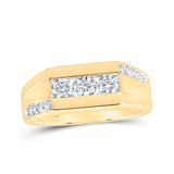 10kt Yellow Gold Mens Round Diamond Flat Top Band Ring 1 Cttw