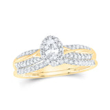 10kt Yellow Gold Oval Diamond Halo Bridal Wedding Ring Band Set 1/2 Cttw