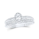 10kt White Gold Oval Diamond Halo Bridal Wedding Ring Band Set 1/2 Cttw