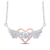 Sterling Silver Womens Round Diamond 18-inch Heart Wing Mom Necklace 1/5 Cttw