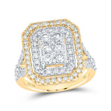 10kt Yellow Gold Womens Round Diamond Rectangle Cluster Ring 1-1/2 Cttw