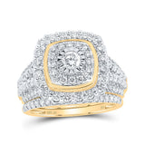 10kt Yellow Gold Round Diamond Square Halo Bridal Wedding Ring Band Set 1-3/4 Cttw