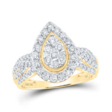10kt Yellow Gold Womens Round Diamond Teardrop Cluster Ring 1 Cttw