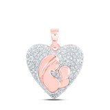 10kt Rose Gold Womens Round Diamond Mom Child Heart Pendant 1/5 Cttw
