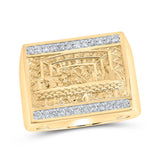 10kt Yellow Gold Mens Round Diamond Last Supper Square Ring 1/3 Cttw