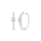 14kt White Gold Womens Emerald Diamond Hoop Earrings 1 Cttw